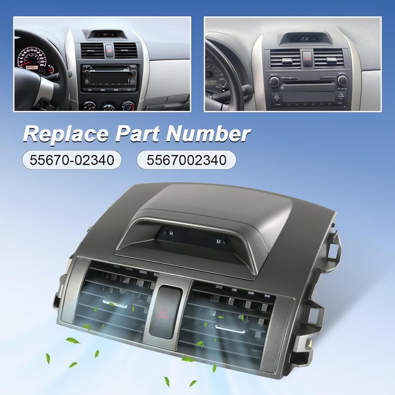 DICMIC Center Dash A/C Outlet Air Vent Panel with Emergency Switch Clock Button Compatible with 2009-2013 Toyota Corolla Replace# 55670-02340 - Image 2